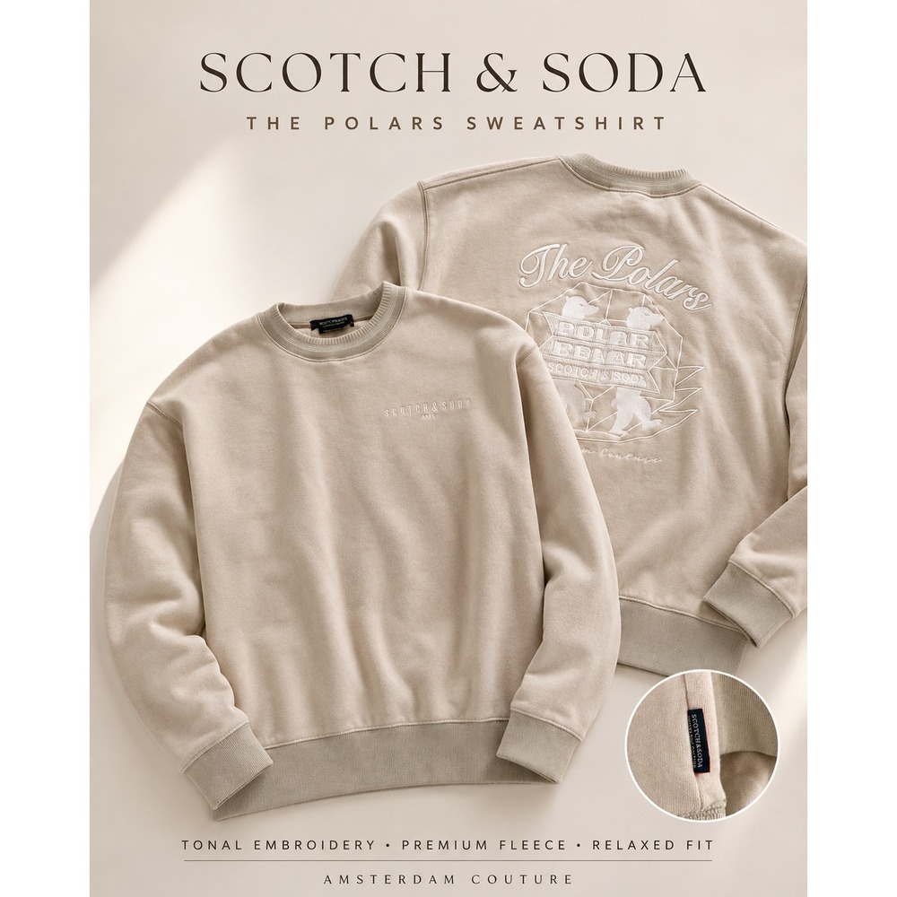 Scotch & Soda The Polars Embroidered Sweatshirt Large Neutral Heritage